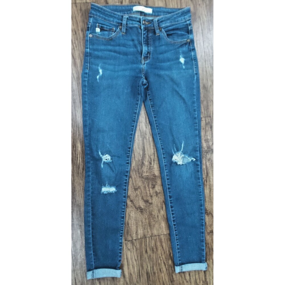 KanCan Estilo Mid Rise Skinny Jeans Juniors 3/25 Distressed Blue Denim